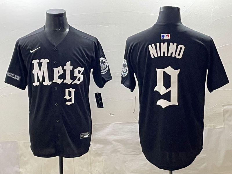 Men 2025 New York Mets 9 Nimmo Black Five generations Joint Name Nike MLB Jersey style 11